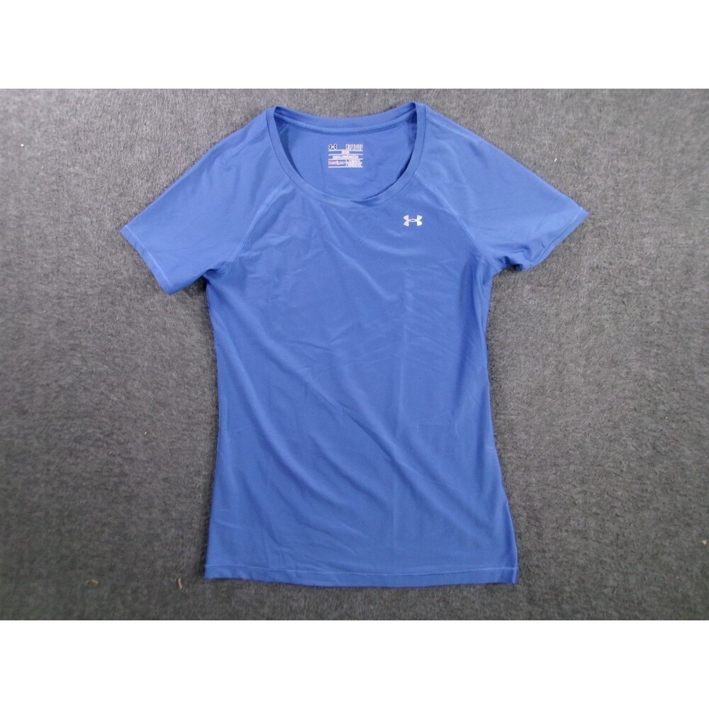 Under Armour Shirt Womens Extra Small Blue Fitted Heatgear Workout Gym Causal